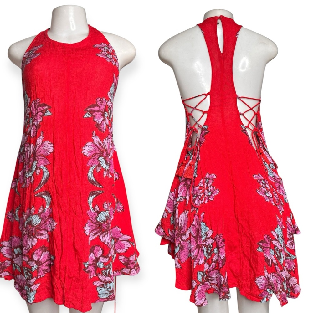 Free People Paint The Sun Slip Dress - Red Floral - XS